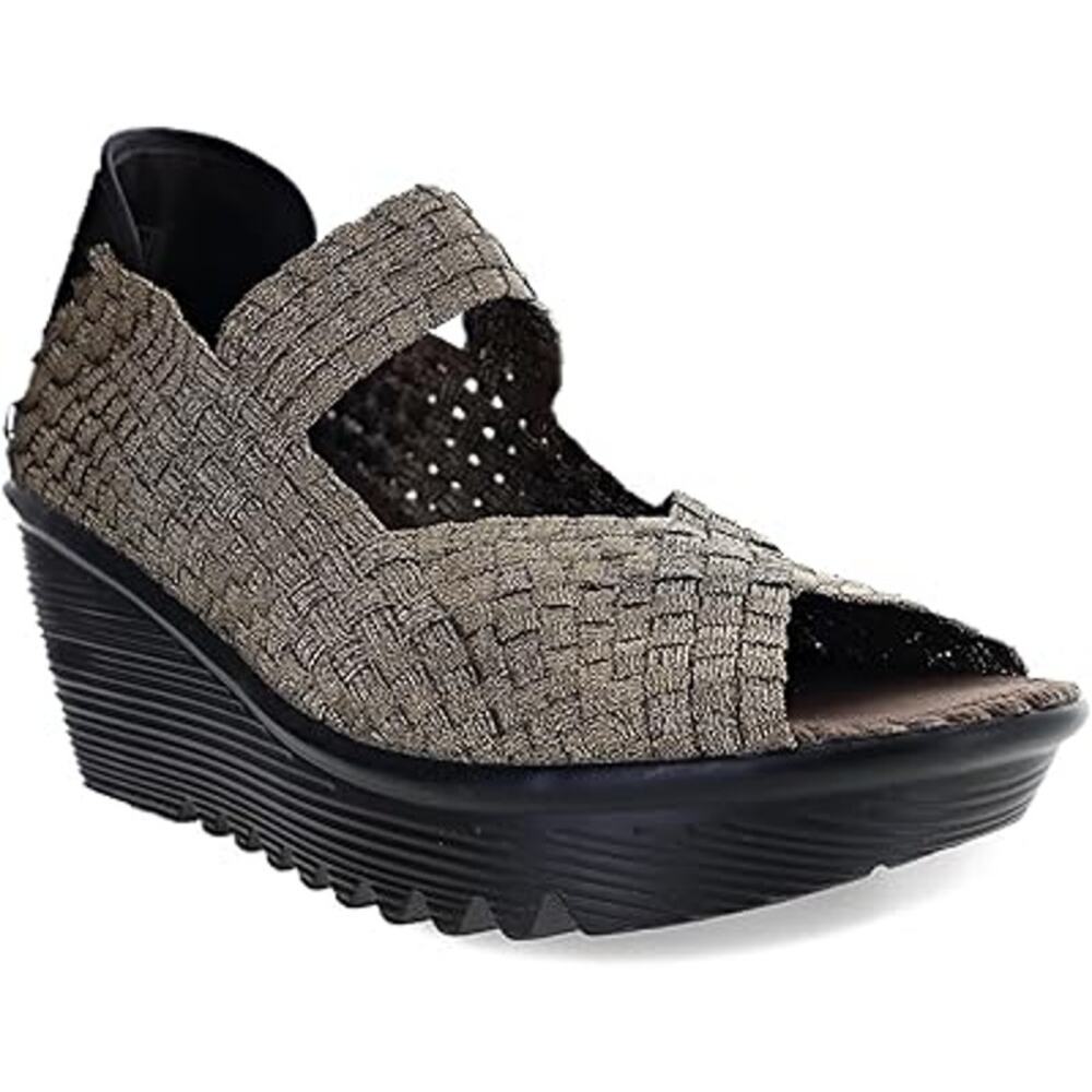 Bernie Mev Halle Women 8/39 Bronze Metallic Woven Peep Toe Wedge Sandals NWOB